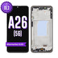 Samsung Galaxy A26 5G aftermarket OLED screen replacement with middle frame, shown front on with the purple OL3 badge and from the back showing the frame and flex cable