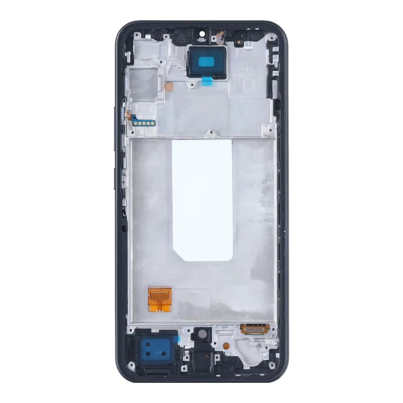 Back of the Samsung Galaxy A34 5G replacement OLED screen, showing the new black middle frame, ready for your board, sub-board and battery