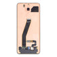 Back of the Samsung S20 OEM OLED replacement screen with no frame, showing the copper backing film, display flex and fingerprint sensor flex