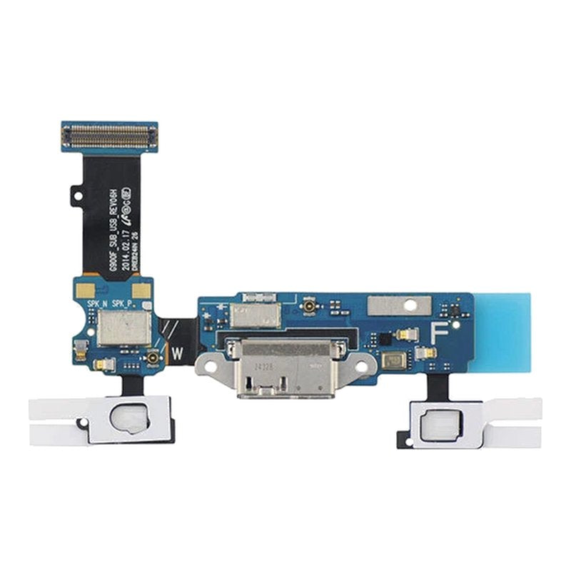 Samsung Galaxy S5 charging port board printed G900F, with micro USB 3.0 port and microphone, straight-on front view on a white background