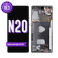 Samsung Galaxy Note 20 OL3 aftermarket OLED screen replacement with middle frame, the black front with the purple OL3 badge beside the back of the grey frame