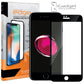 iGadget edge to edge premium tempered glass screen protector box beside a black iPhone with a pink wallpaper and a black framed full coverage protector.