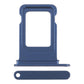 Deep blue replacement SIM tray for the iPhone 17 Pro shown face on with its card opening, above a separate view of the outer face and its pin hole.