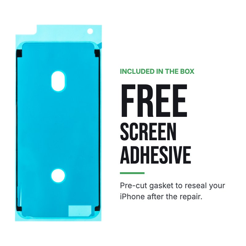 Free screen adhesive included in the box: a pre-cut gasket to reseal your iPhone after fitting the new screen