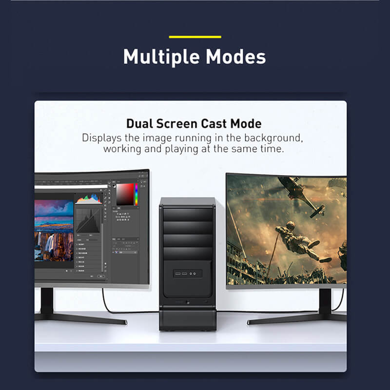 Baseus HDMI male to male cable with dual screen cast mode which ensures working and playing at the same time