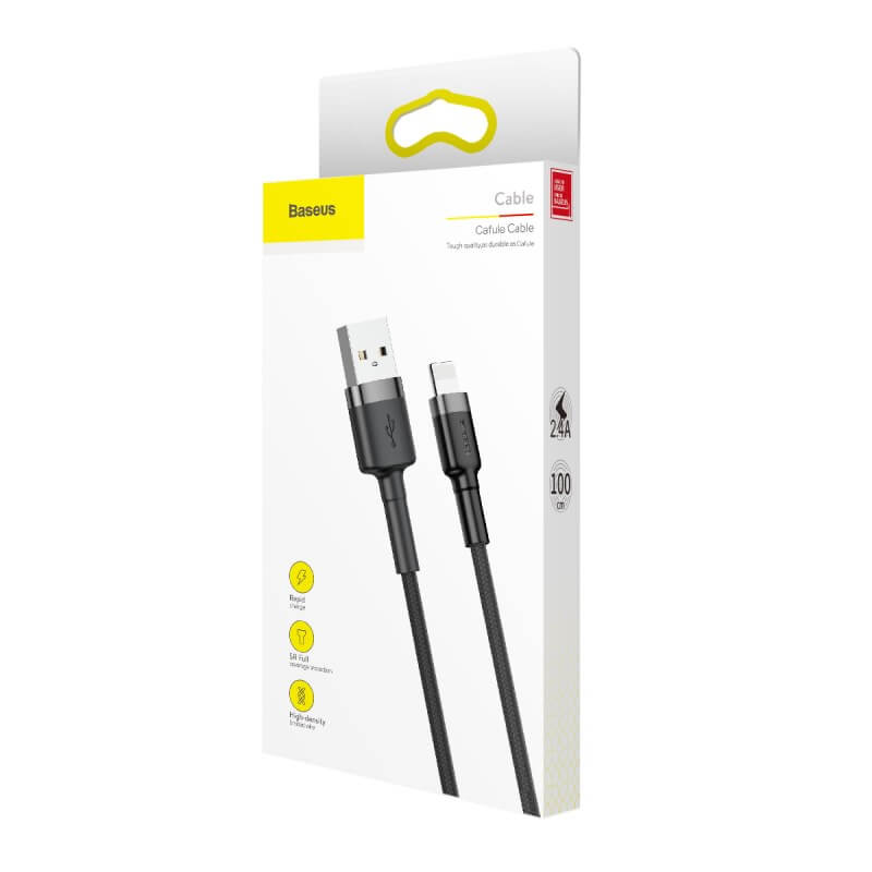 Baseus Cafule Series Lightning to USB Charger Cable 2.4A - Gray/Black 1m