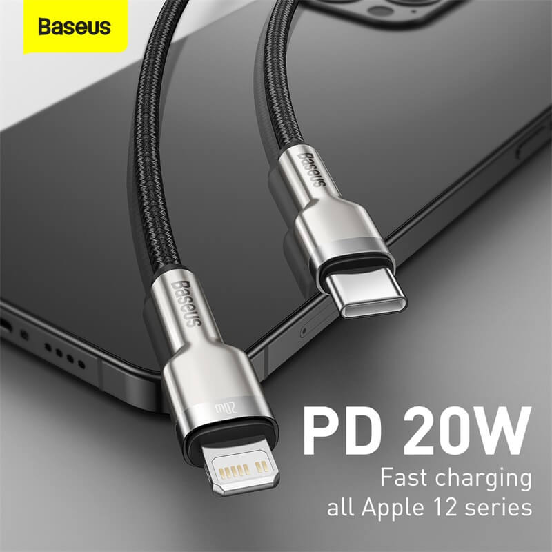 BASEUS PD 20W USB-C to Lightning Charging Cable (25cm) | Cafule Metal Series Type-C to iPhone Fast Charger Cable