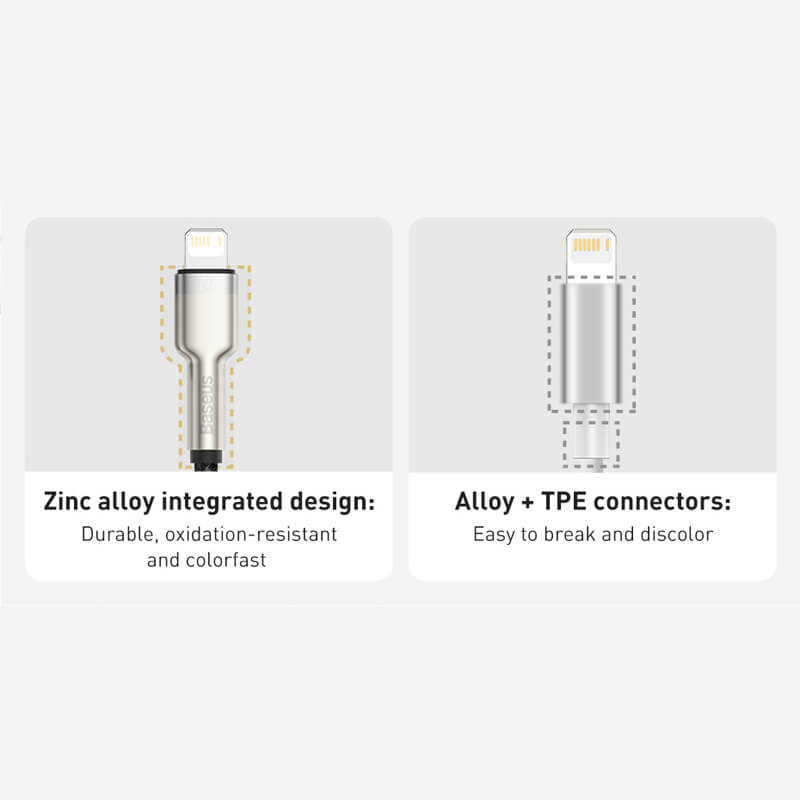 Baseus 2.4A Lightning to USB cable with zinc alloy integrated design and Alloy+TPE connectors
