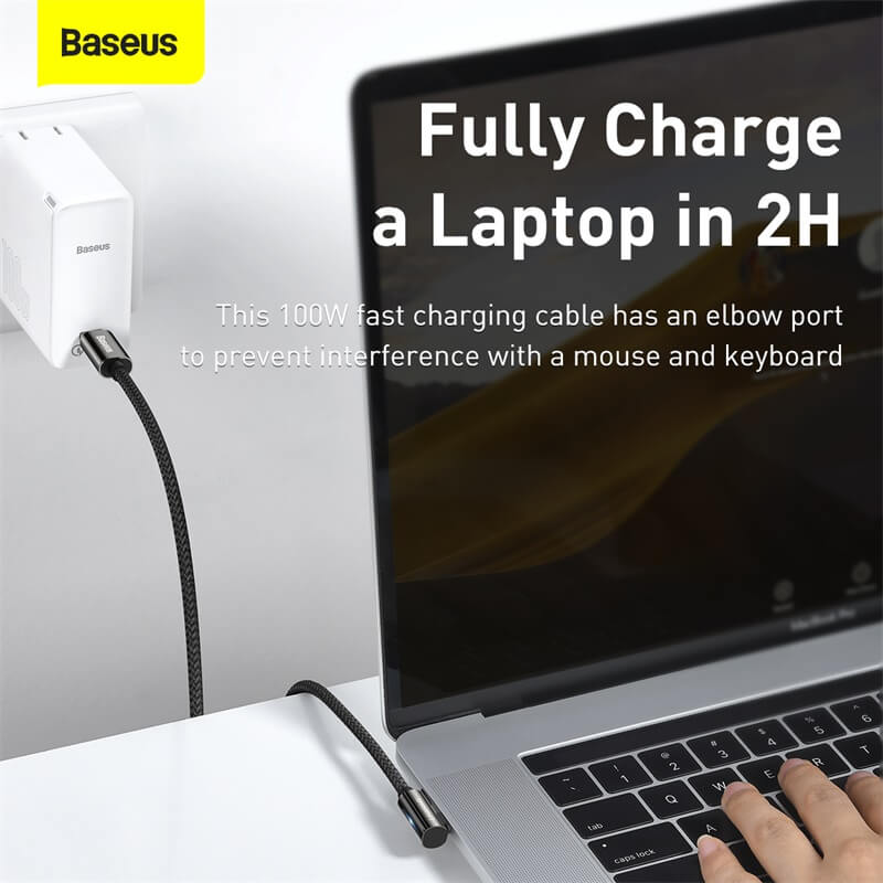 Baseus Legendary Series 100w USB C to USB C Cable can fully charge a laptop in just 2 hours