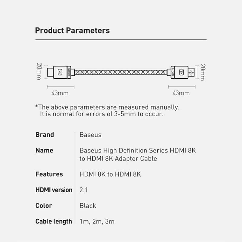 Baseus 8K high definition HDMI cable specifications