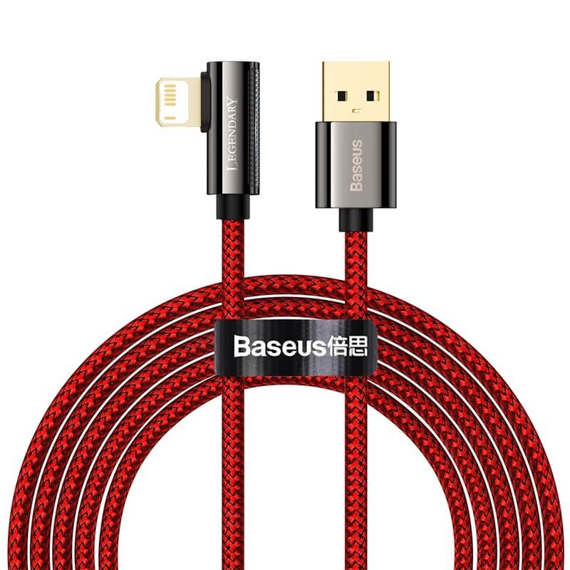 Baseus 2m Legendary Series 2.4A Lightning to USB Elbow Bend Fast Charging Red Cable