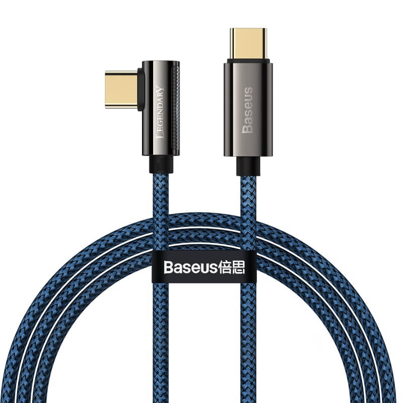Baseus 1m Legendary Series QC3.0 PD 100w USB C to USB C Elbow Bend Fast Charging Blue Cable