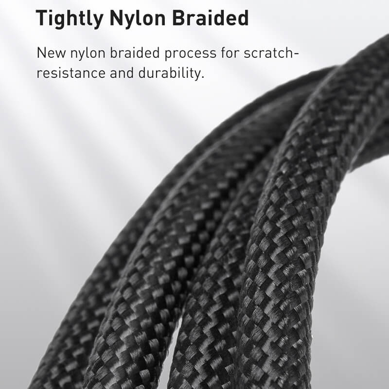 Baseus Legendary Series 100w USB C to USB C Cable is tightly nylon braided for stratch resistance and durablity