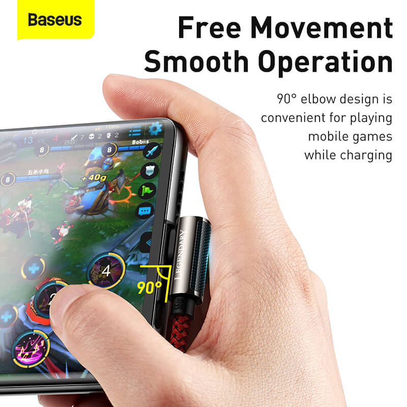 Baseus Legendary Series 66W Type C to USB Cable made with 90 degree elbow design which is convenient for playing mobile games