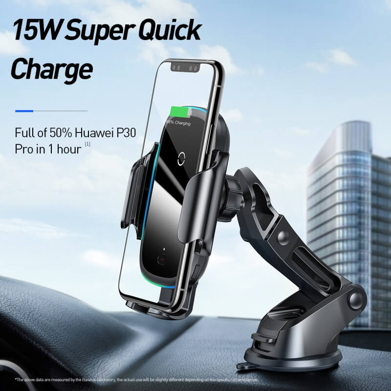 Baseus Light Electric 15W Wireless Car Charger Dual Mount Auto-locking Holder