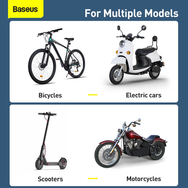 Baseus Quick Cycling Quadlock mount used in multiple vehicles like bicycles, scooters, motorcycles, etc.