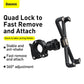 Baseus Quick Cycling Quadlock mount featured stable and ant-shake, fast remove and attach, 360 degree adjustment
