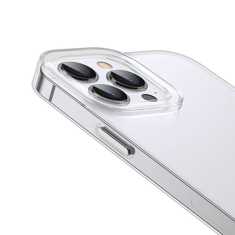 Baseus simple series transparent case on iphone's camera showing the perfect holes of case