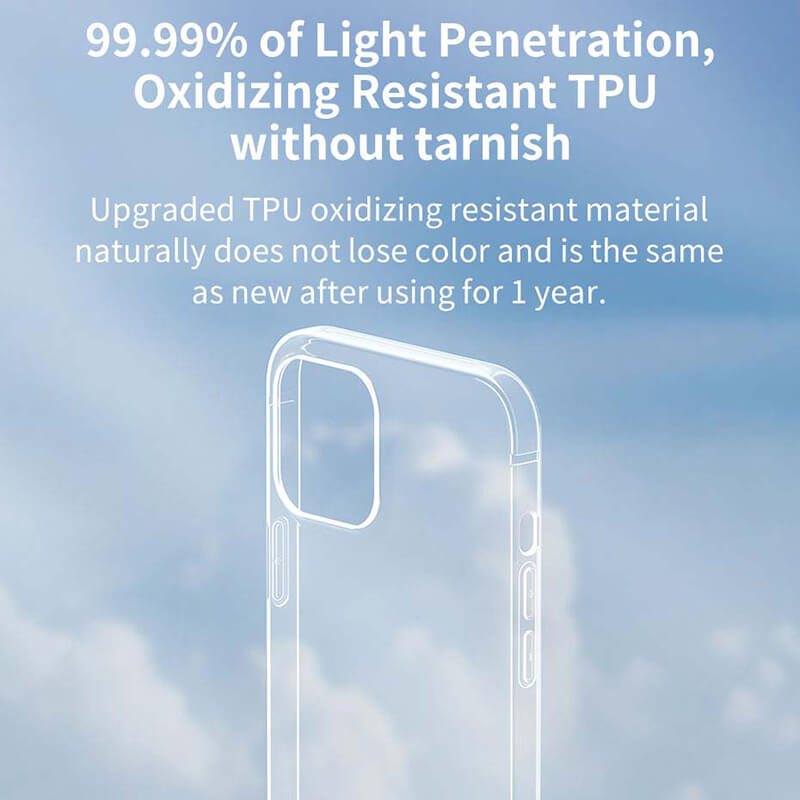 Baseus iphone transparent case with upgraded TPU oxidizing resistant material which does not loose color