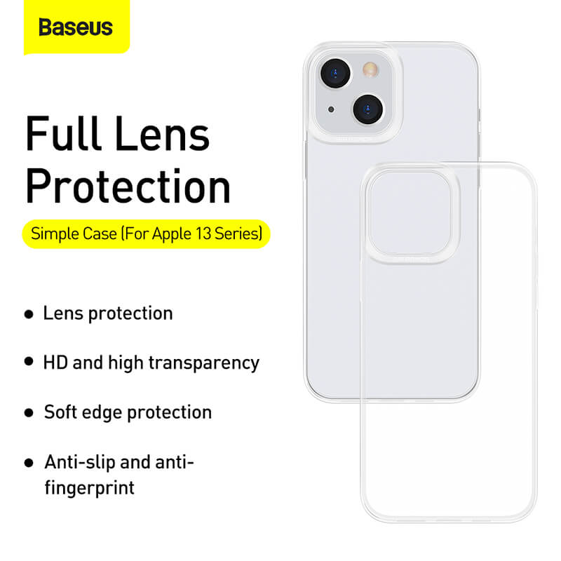 Baseus iphone 13 series Transparent Case with lens protection, HD and high transparency, soft edge protection and anti-slip and anti-fingerprint