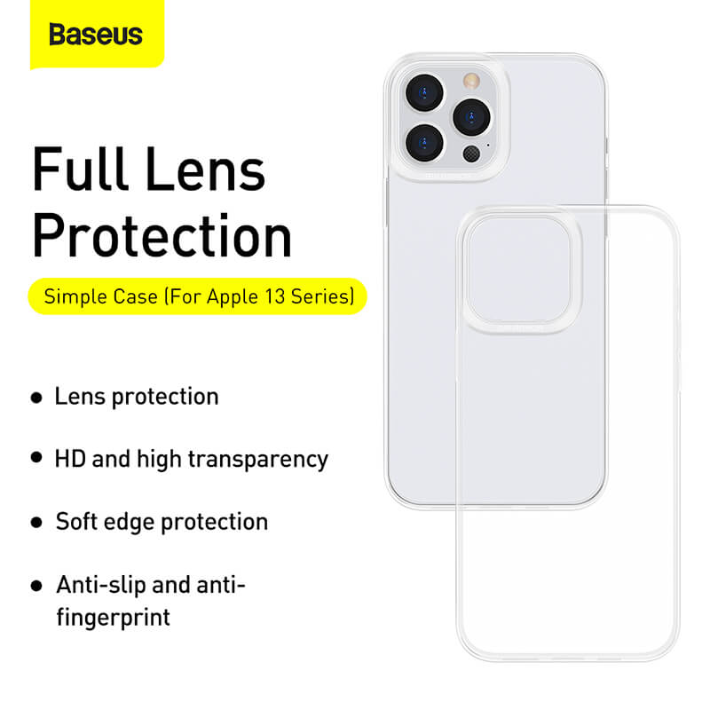 Baseus iphone 13 series Transparent Case with lens protection, HD and high transparency, soft edge protection and anti-slip and anti-fingerprint