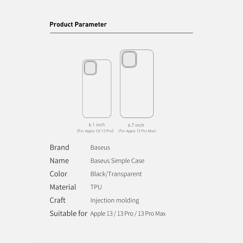 iPhone 13 Baseus Simple Series Transparent Case specifications