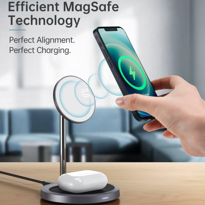 Choetech 15W 2-in-1 Magnetic MagSafe Wireless Charging Stand for iPhone and Airpods (T575-F)
