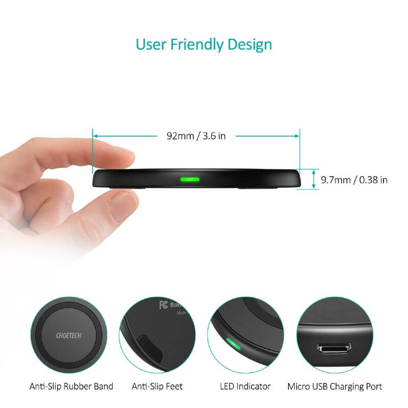 CHOETECH 10W Wireless Charger Pad for iPhone 13/12/12 Pro/12 Pro Max/12 Mini/SE 2020/11 Pro Max/Xs Max/XR/X, Galaxy S20/Note 10/S10,LG V30/V35