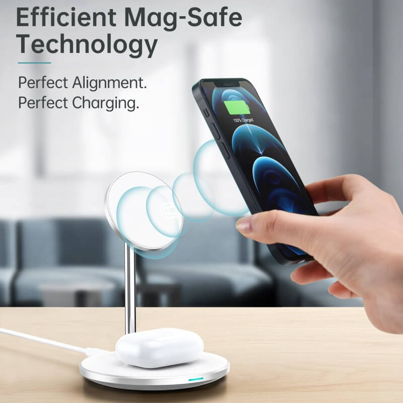 CHOETECH Qi 2in1 15W Wireless Charger for iPhone and AirPods Magnetic Holder Compatible with MagSafe (T581-F)