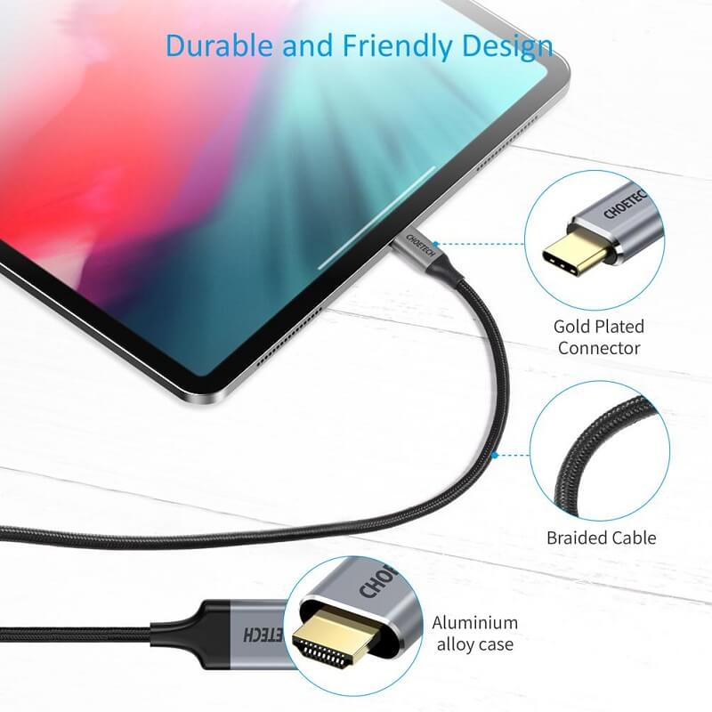 CHOETECH 2M USB C to HDMI Cable | CH0021 4K@60Hz Type C to HDMI Thunderbolt 3 Adapter