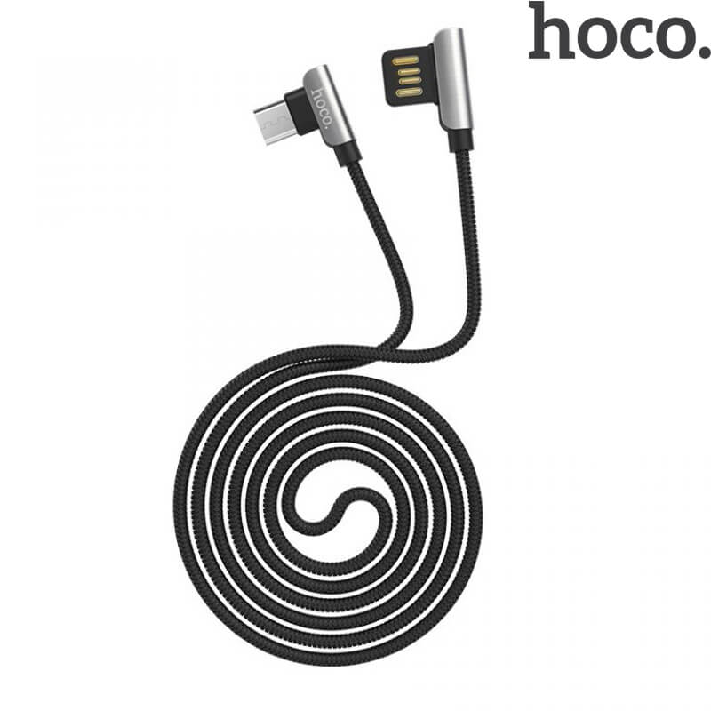 HOCO 1.2M Dual Elbow Micro USB Charging Cable (2.4A) | U42 Exquisite Steel Angled L-Shaped Data Charger Cable