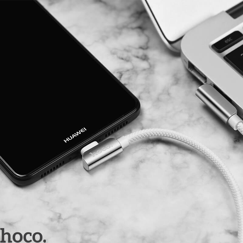 HOCO 1.2M Dual Elbow USB-A to USB-C Charging Cable (2.4A) | U42 Exquisite Steel Angled L-Shaped Data Type-C Charger Cable
