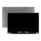 MacBook Pro 13 inch A1989 complete display assembly with the screen off, shown in front of a space grey closed lid, the hinge brackets and display flex along the bottom