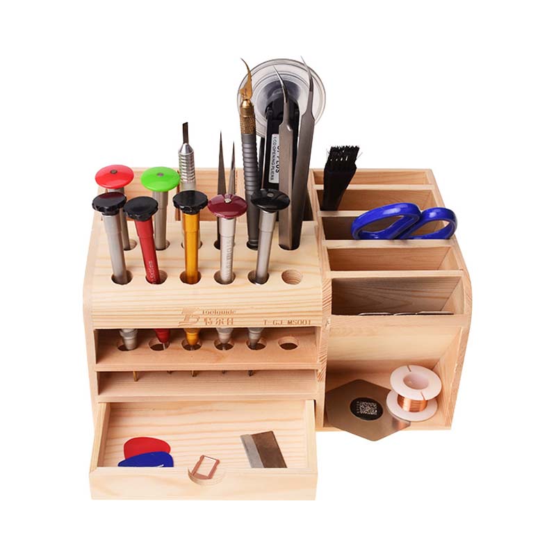 Wooden Multifunction Screwdrivers and Tools Storage Box with tools inside it