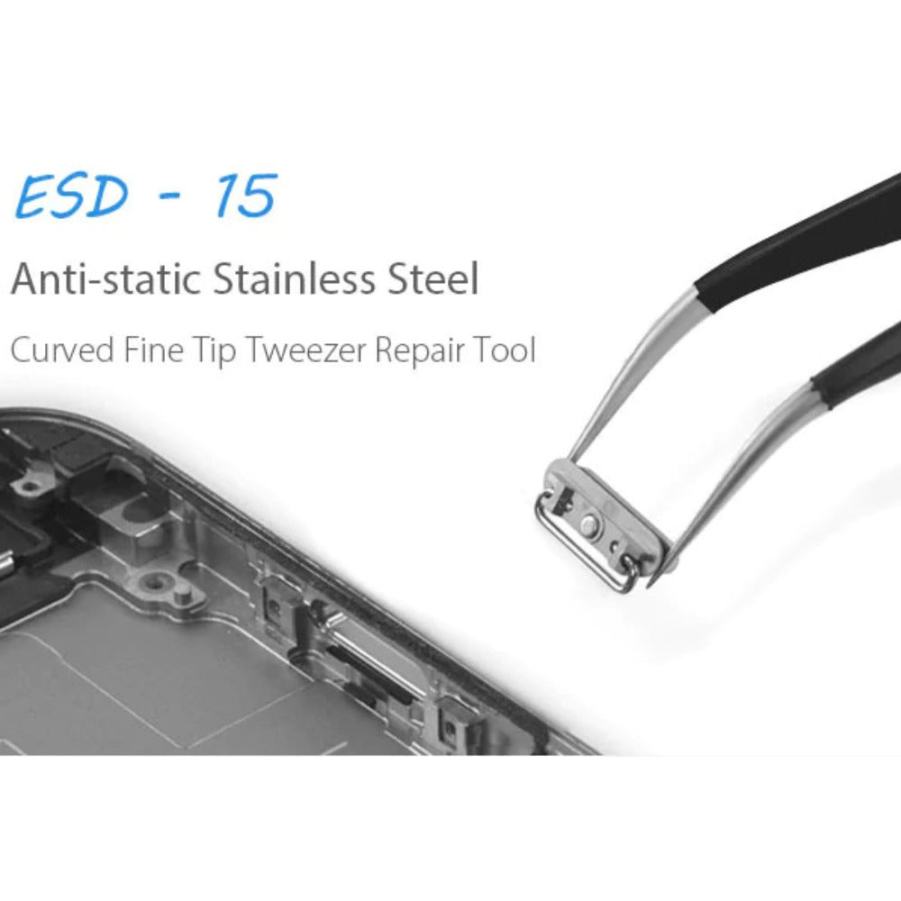 ESD Anti-Static Stainless Steel Curved Tweezers | ESD 15