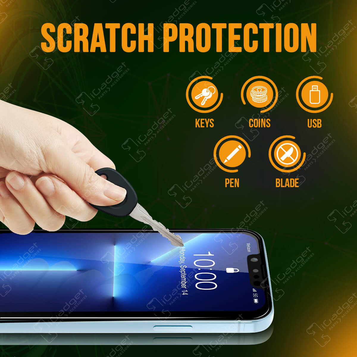 iGadget 3D Gummed Full Coverage Protector is scratch resistant from keys, coins, USB, pen, blade, etc.