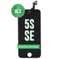 Black iPhone 5s/SE OCX replacement screen assembly with its flex folded over the top, a round green OCX badge and a green Aftermarket Extra Bright banner.