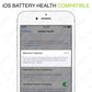 iPhone with battery health settings open showing 100% maximum capacity 