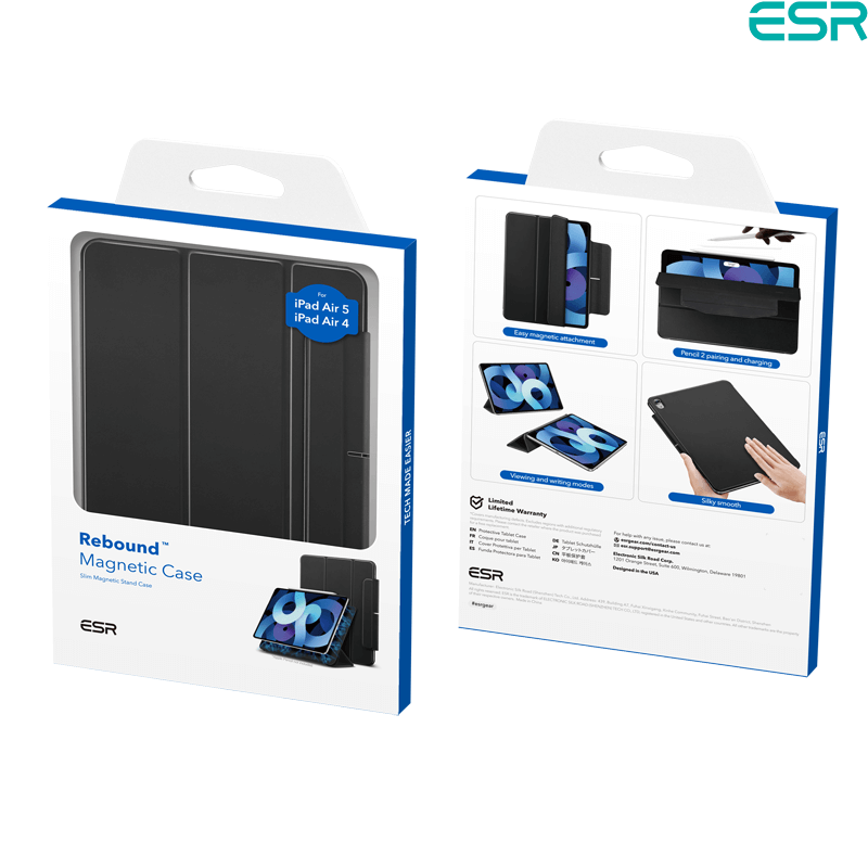 ESR iPad Air 4/5 Case (2020, 2022) | Rebound Magnetic Case with Clasp - Black